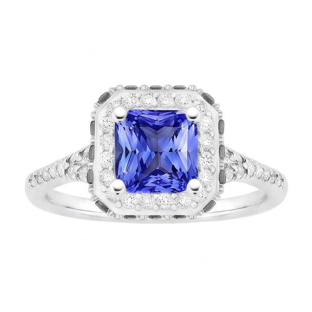 Natural Sapphire Ring 3.50ct - White Gold 14K