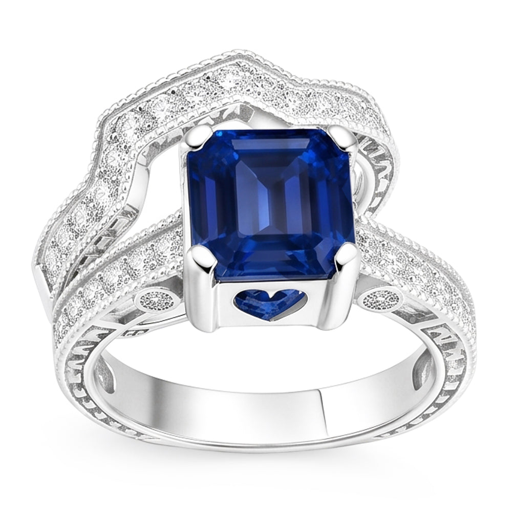 Natural Sapphire Ring 3.50ct - White Gold 14K