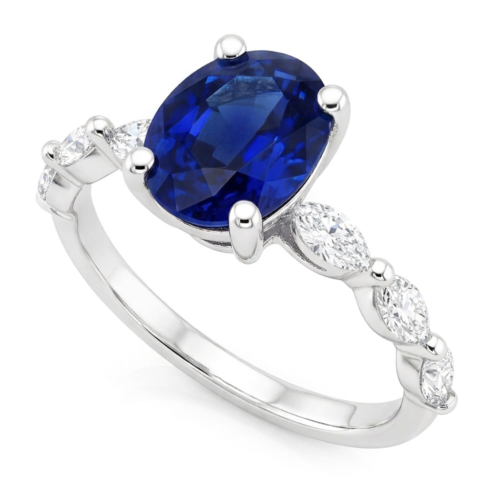Natural Sapphire Ring 3.50ct - White Gold 14K