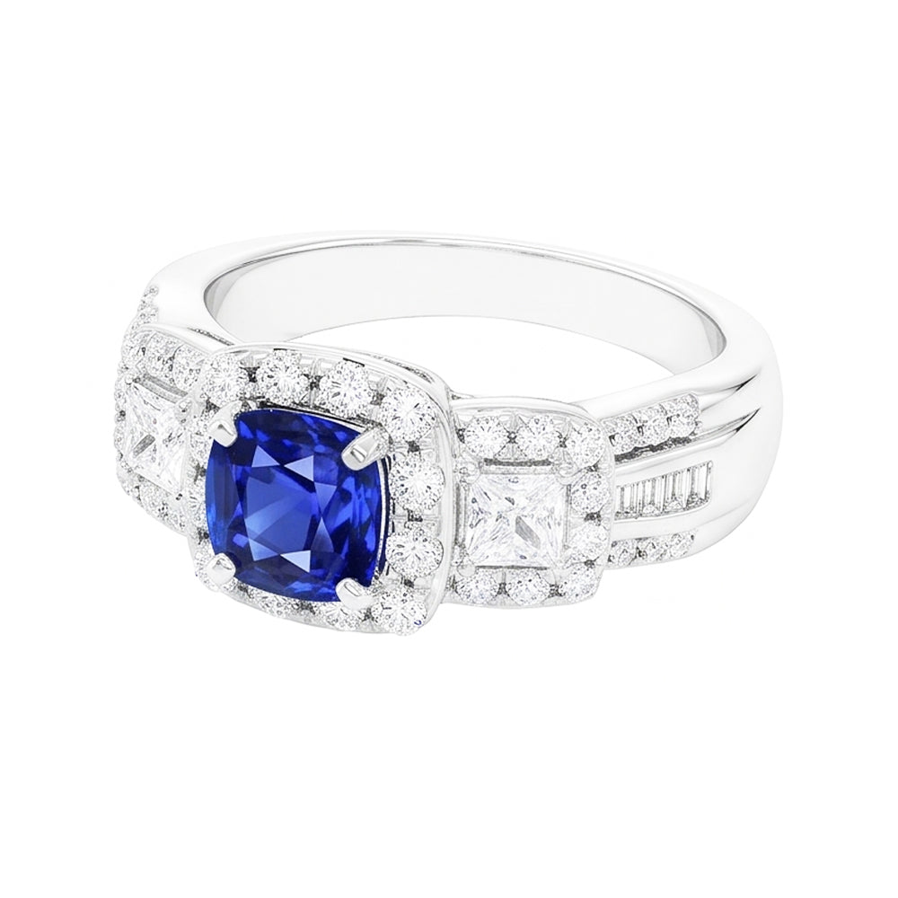 Natural Sapphire Ring 3.50ct - White Gold 14K