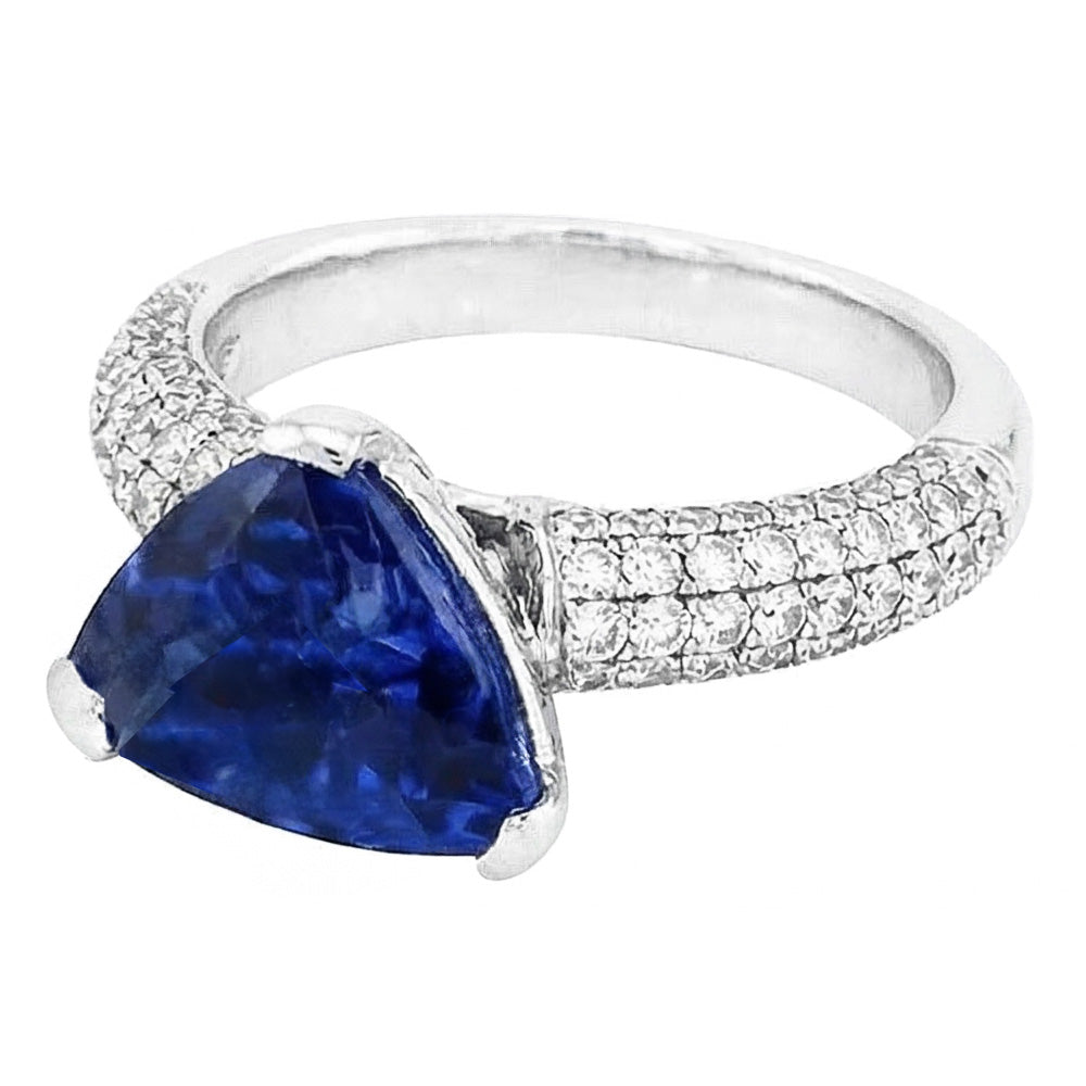 Natural Sapphire Ring 3.50ct - White Gold 14K