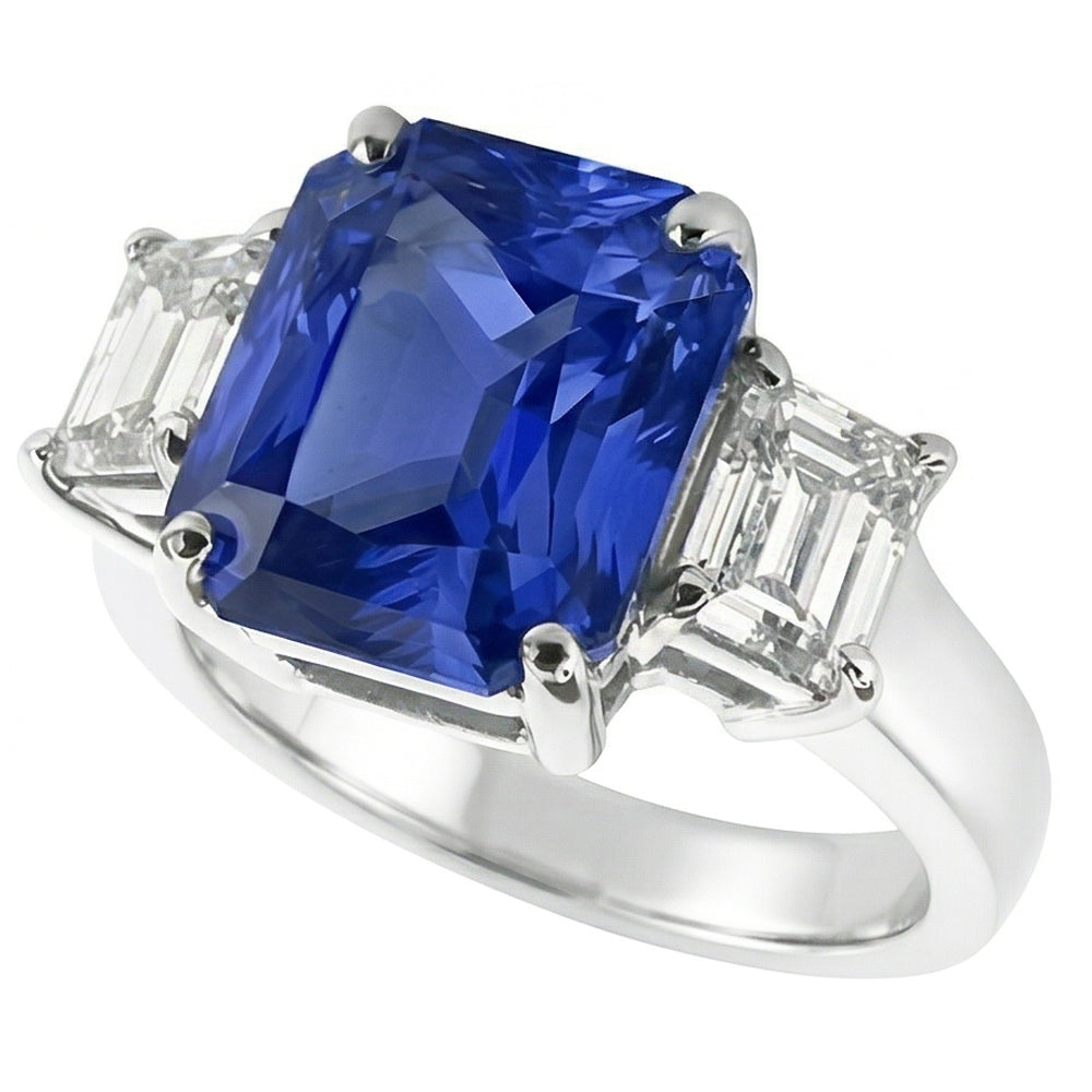 Natural Sapphire Ring 3.50ct - White Gold 14K