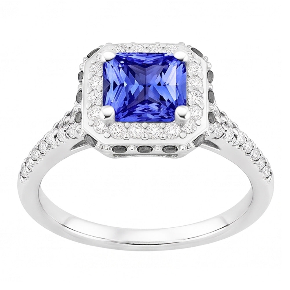 Natural Sapphire Ring 3.50ct - White Gold 14K