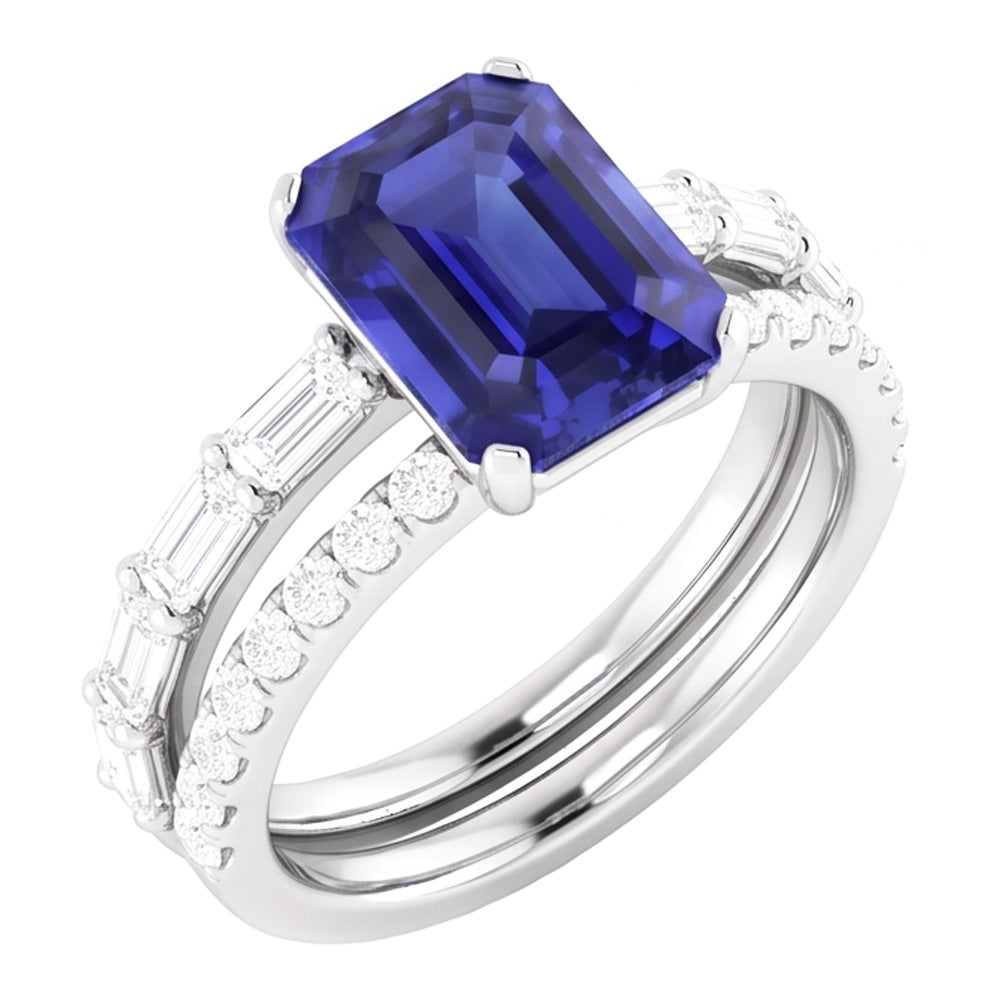 Natural Sapphire Ring 3.50ct - White Gold 14K