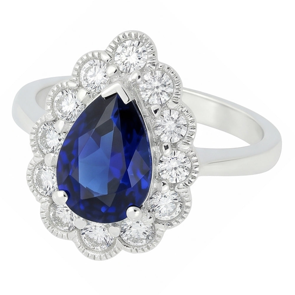 Natural Sapphire Ring 3.50ct - White Gold 14K