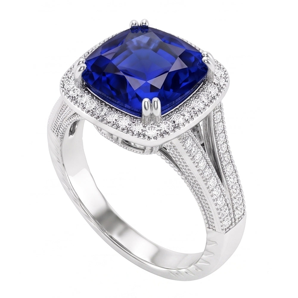 Natural Sapphire Ring 3.50ct - White Gold 14K