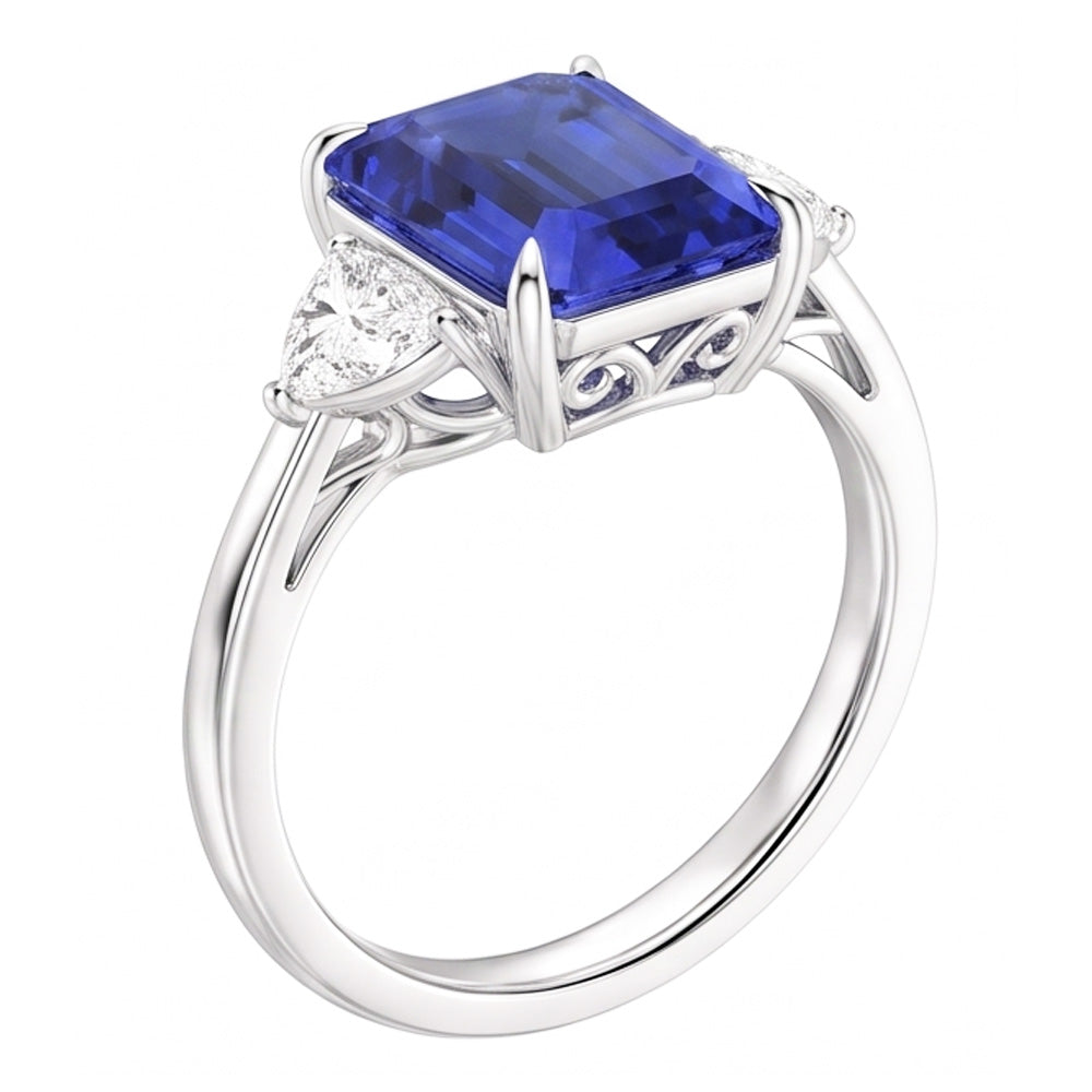 Natural Sapphire Ring 3.50ct - White Gold 14K