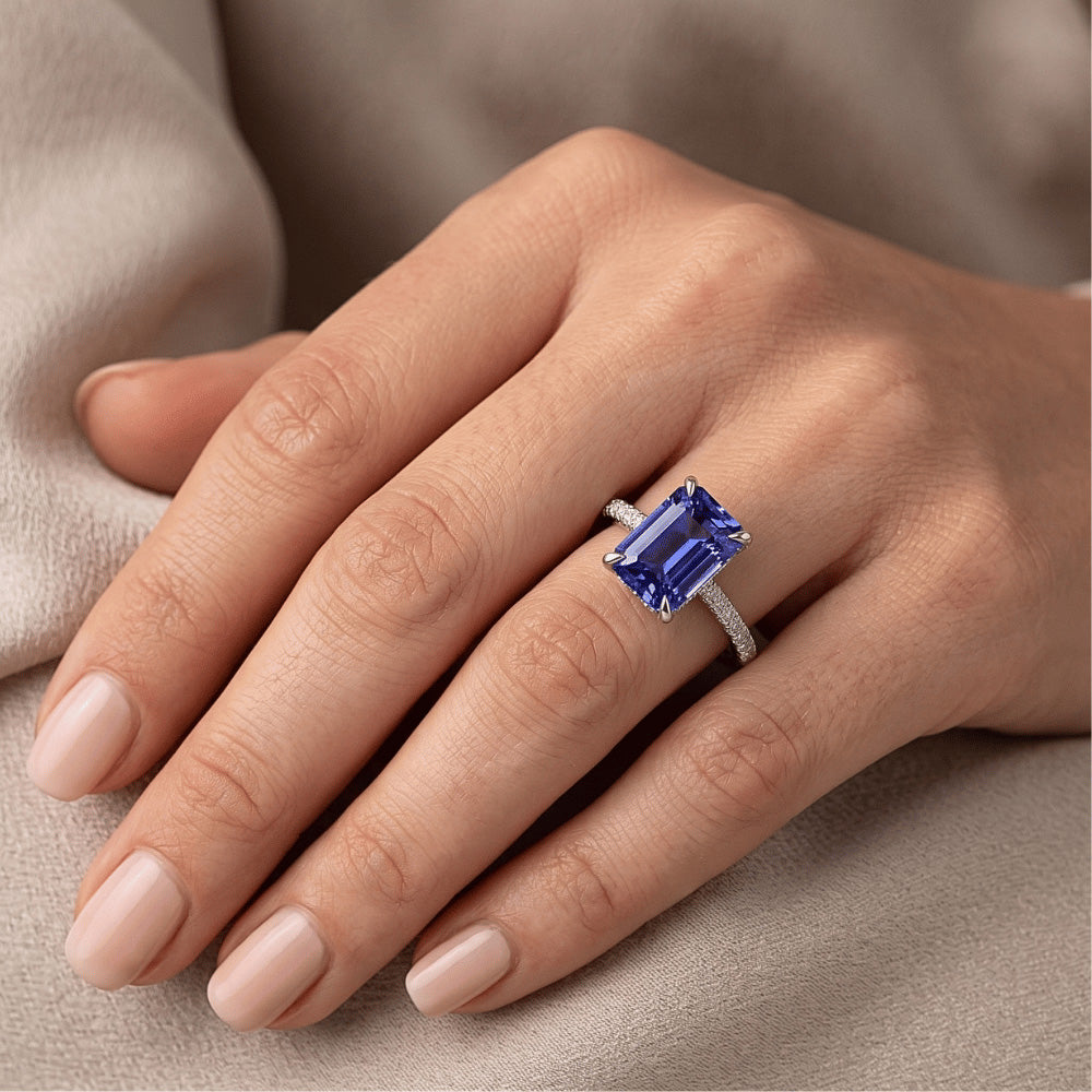Natural Sapphire Ring 3.50ct - White Gold 14K