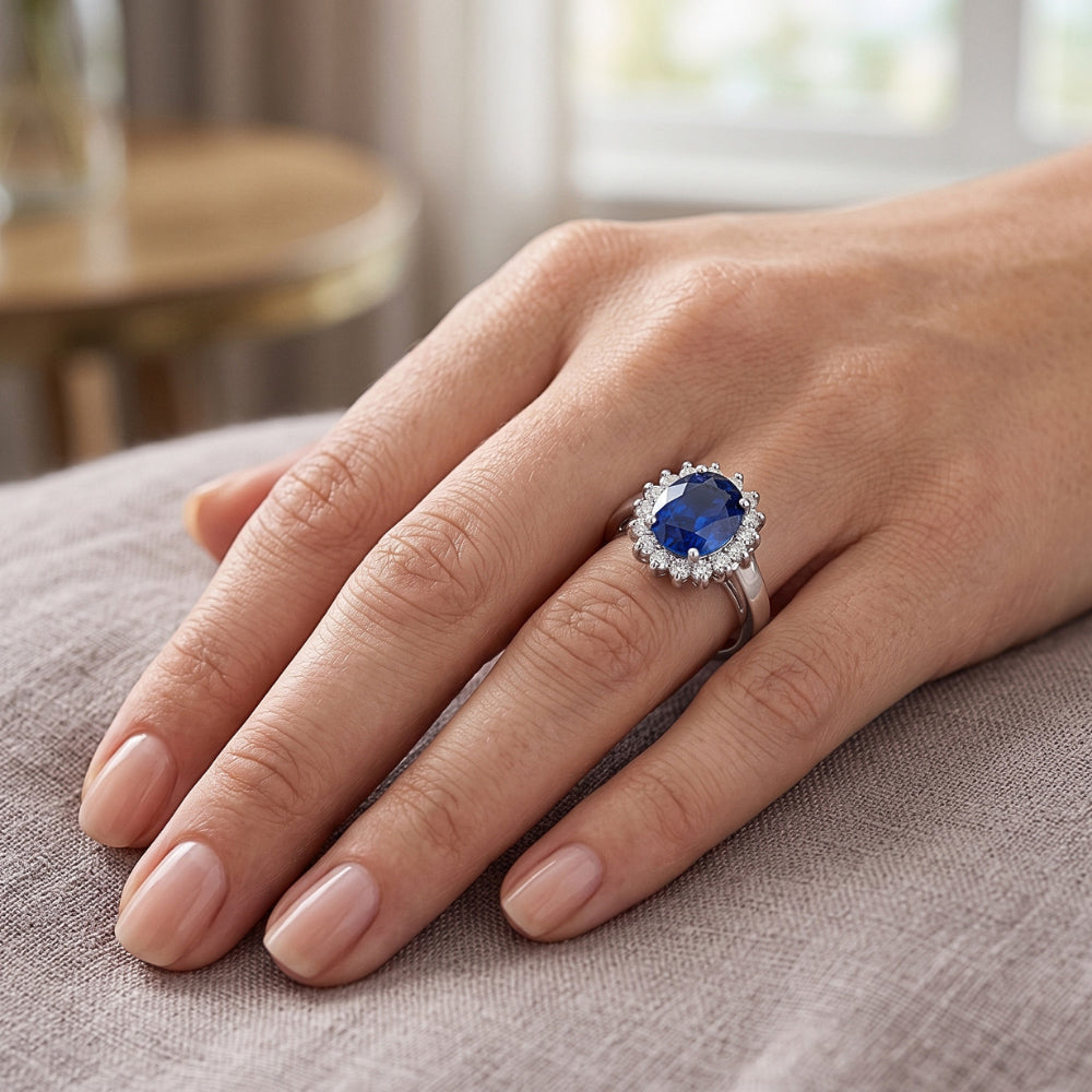 Natural Sapphire Ring 3.50ct - White Gold 14K