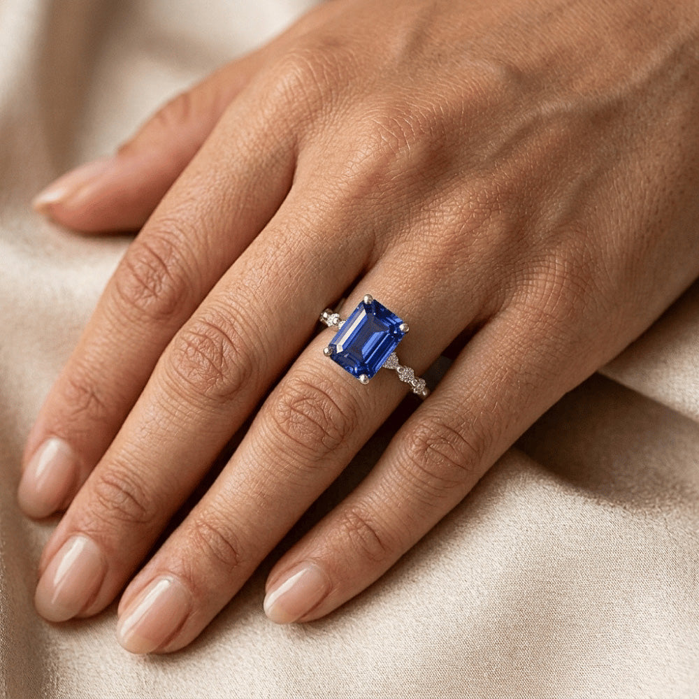 Natural Sapphire Ring 3.50ct - White Gold 14K