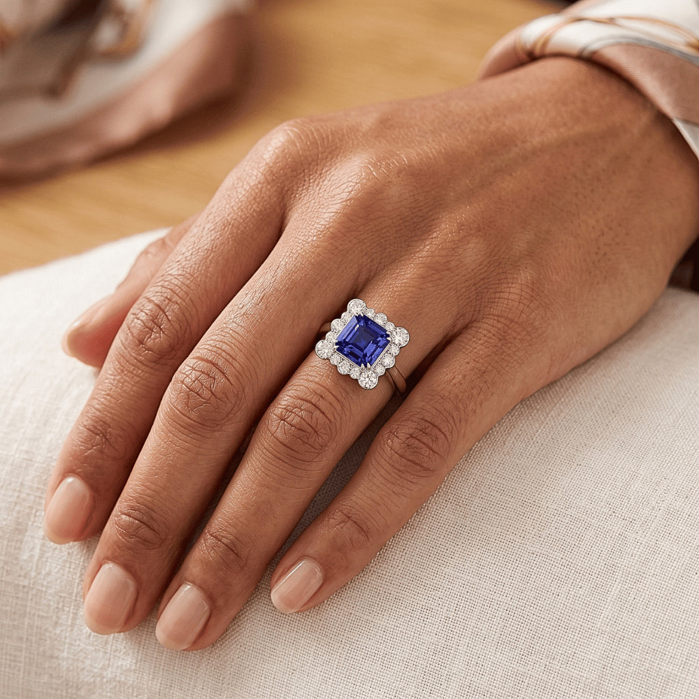 Natural Sapphire Ring 3.50ct - White Gold 14K