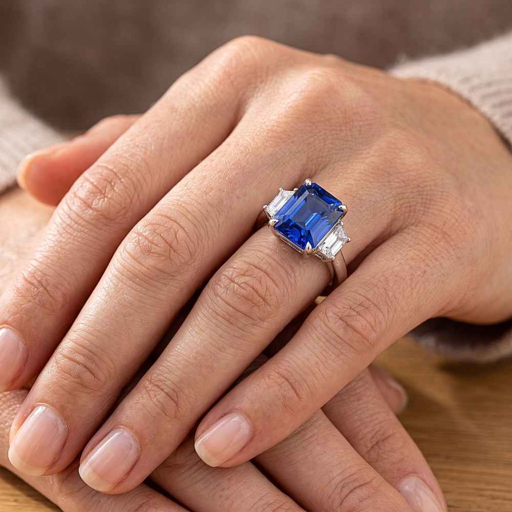 Natural Sapphire Ring 3.50ct - White Gold 14K