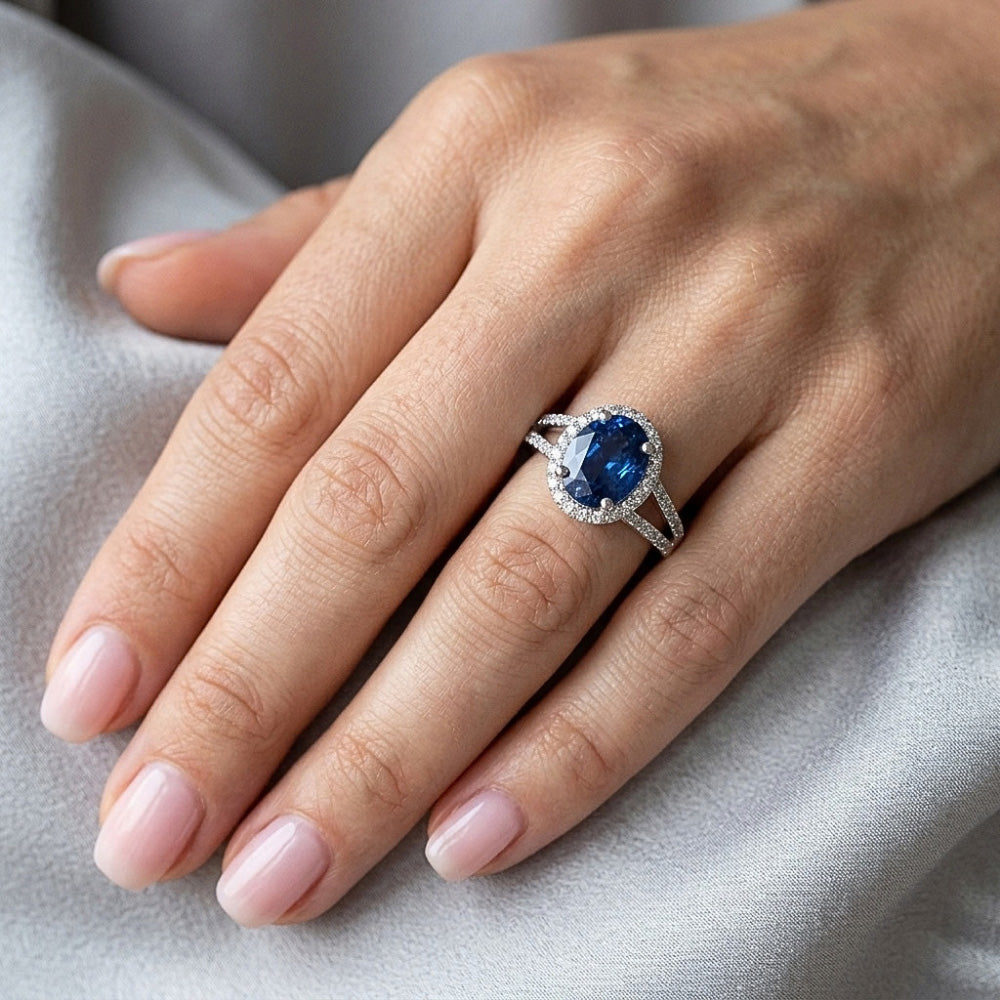 Natural Sapphire Ring 3.50ct - White Gold 14K