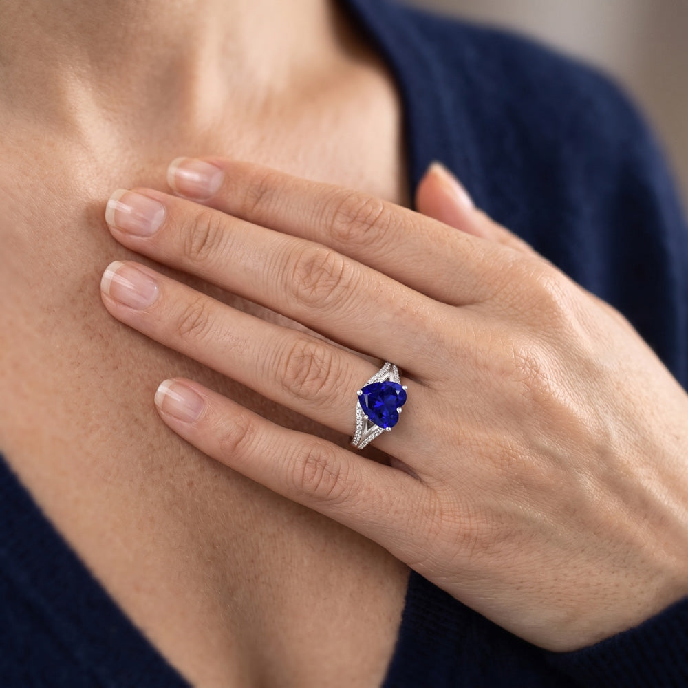 Natural Sapphire Ring 3.50ct - White Gold 14K
