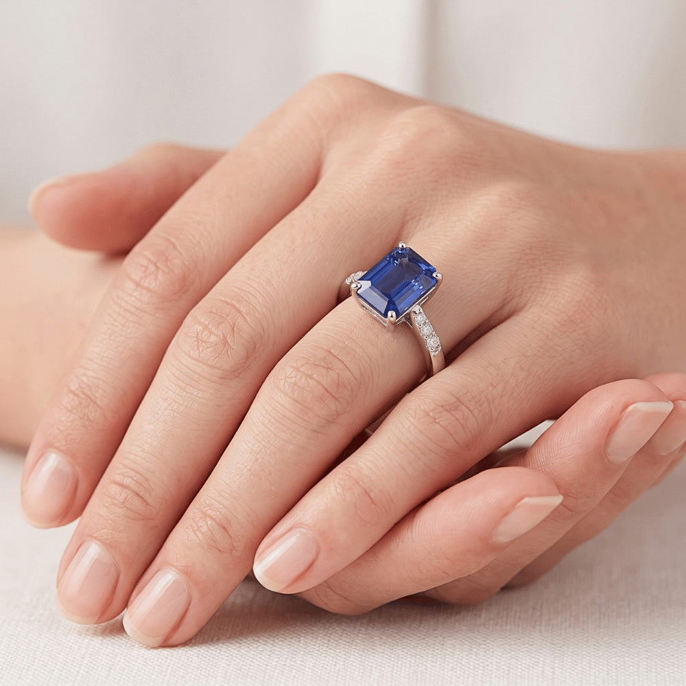 Natural Sapphire Ring 3.50ct - White Gold 14K