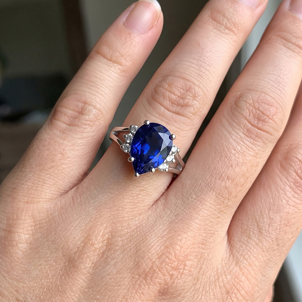 Natural Sapphire Ring 3.50ct - White Gold 14K