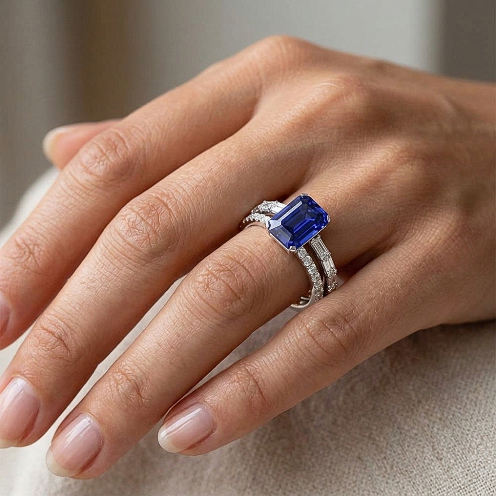Natural Sapphire Ring 3.50ct - White Gold 14K