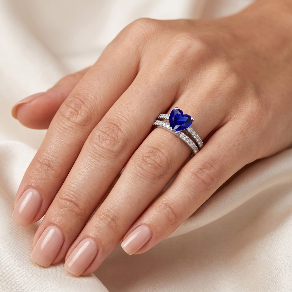 Natural Sapphire Ring 3.50ct - White Gold 14K