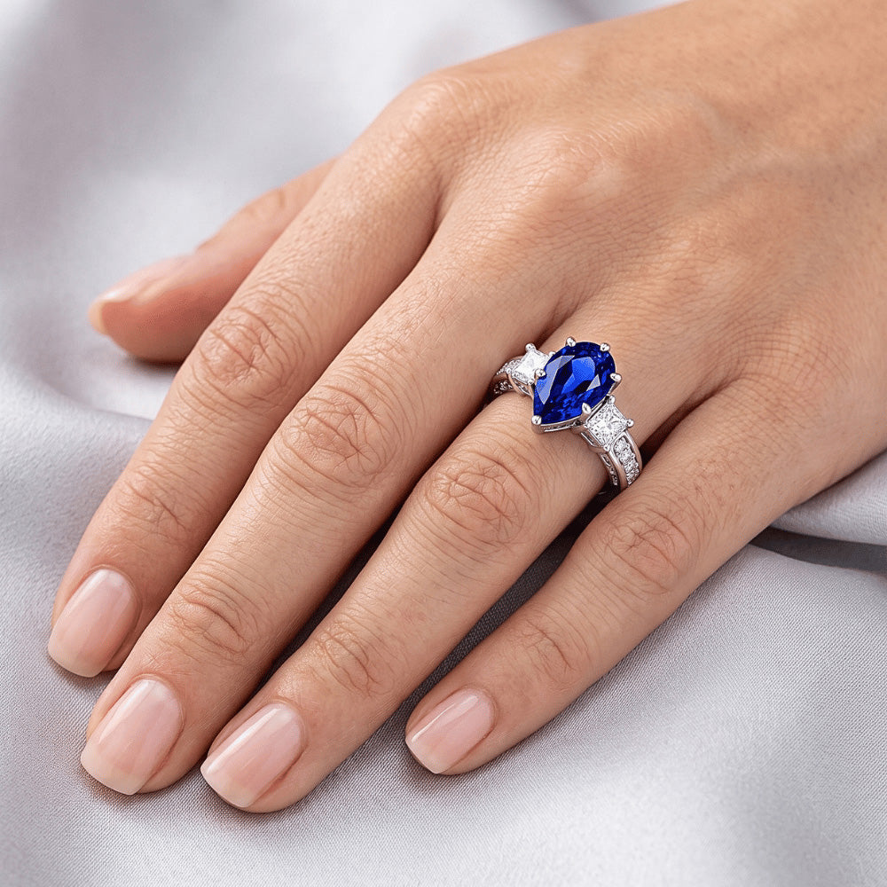 Natural Sapphire Ring 3.50ct - White Gold 14K
