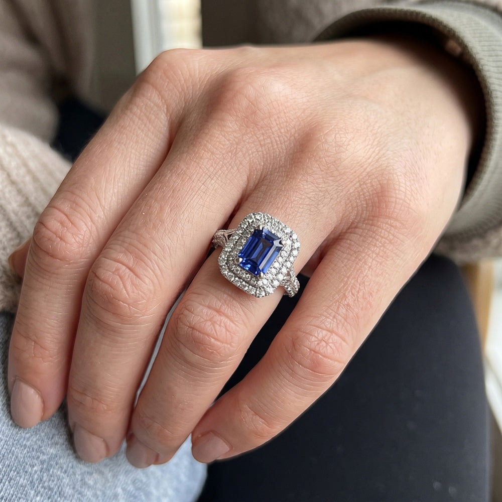 Natural Sapphire Ring 3.50ct - White Gold 14K