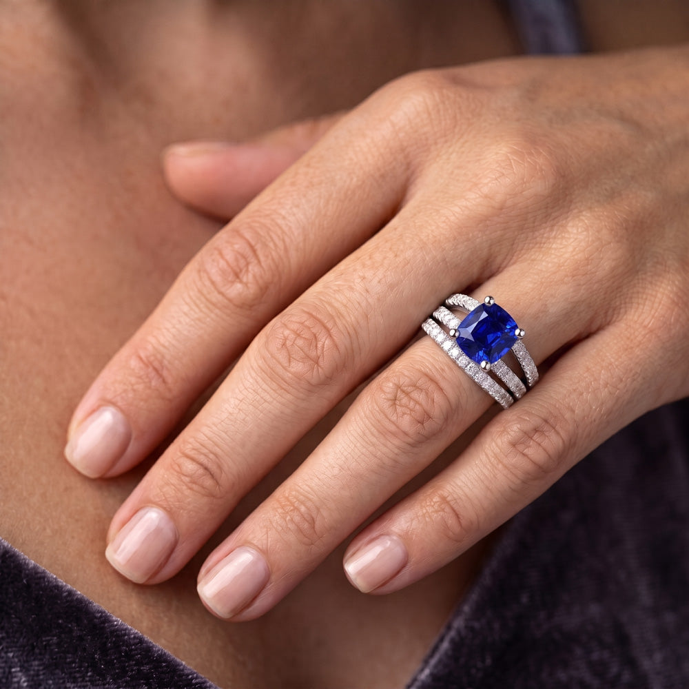 Natural Sapphire Ring 3.50ct - White Gold 14K