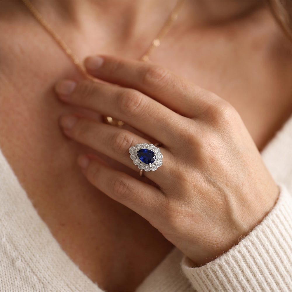 Natural Sapphire Ring 3.50ct - White Gold 14K