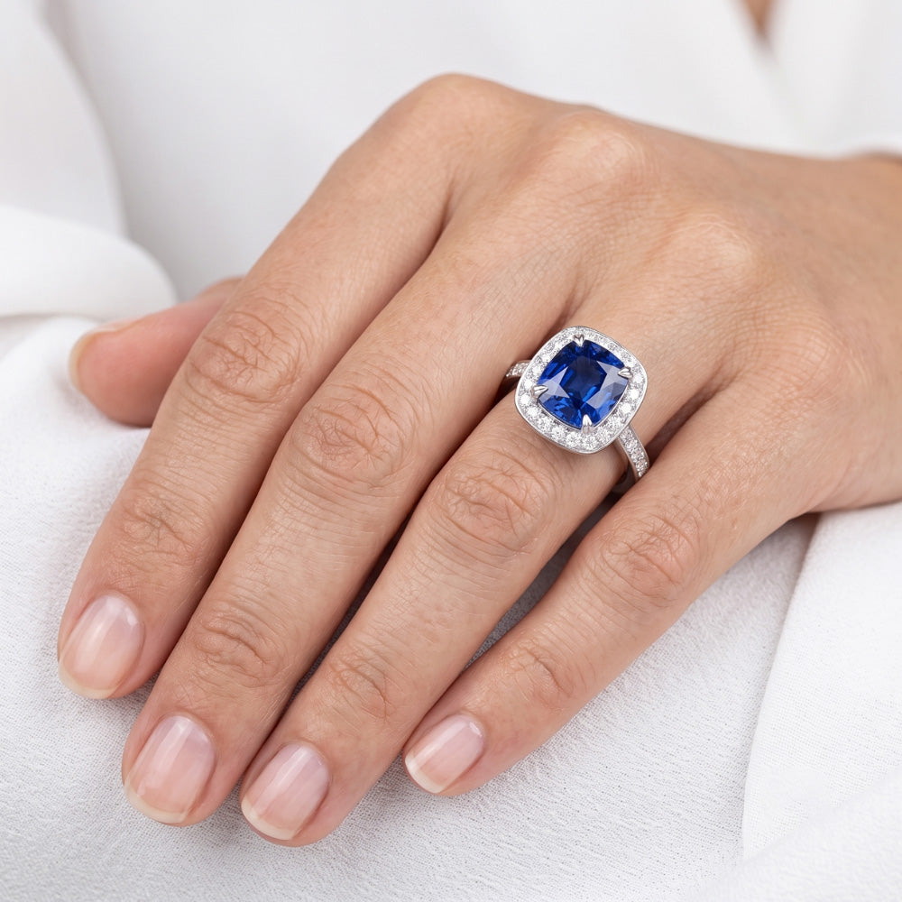 Natural Sapphire Ring 3.50ct - White Gold 14K