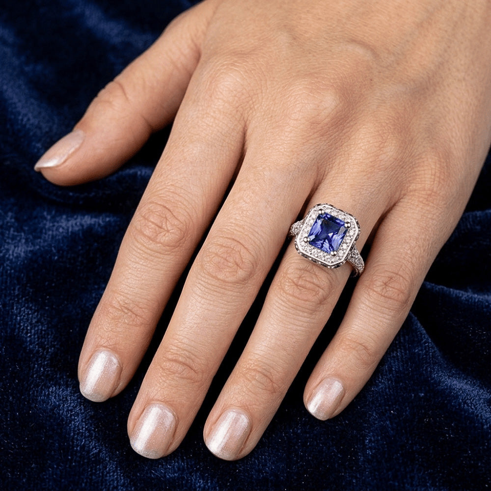 Natural Sapphire Ring 3.50ct - White Gold 14K