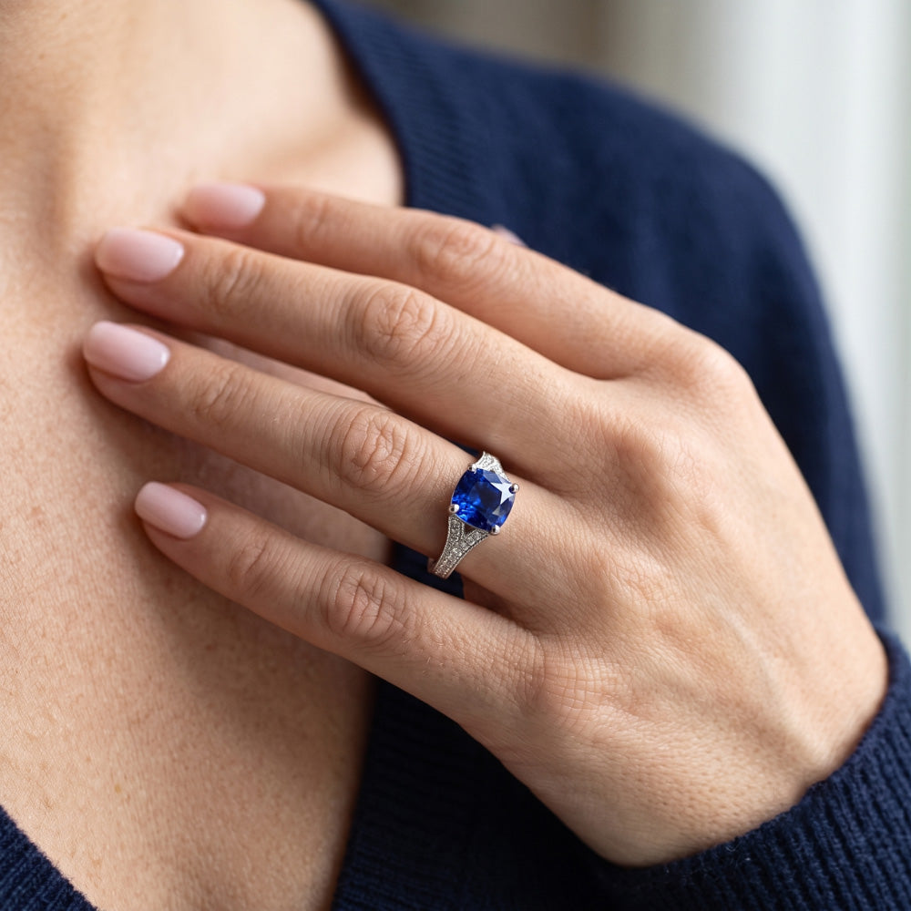 Natural Sapphire Ring 3.50ct - White Gold 14K