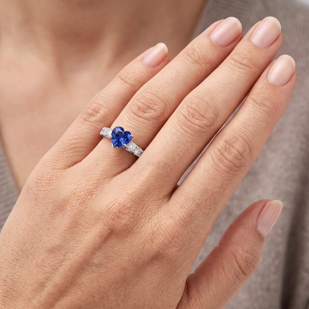Natural Sapphire Ring 3.50ct - White Gold 14K