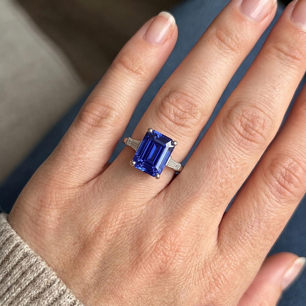 Natural Sapphire Ring 3.50ct - White Gold 14K