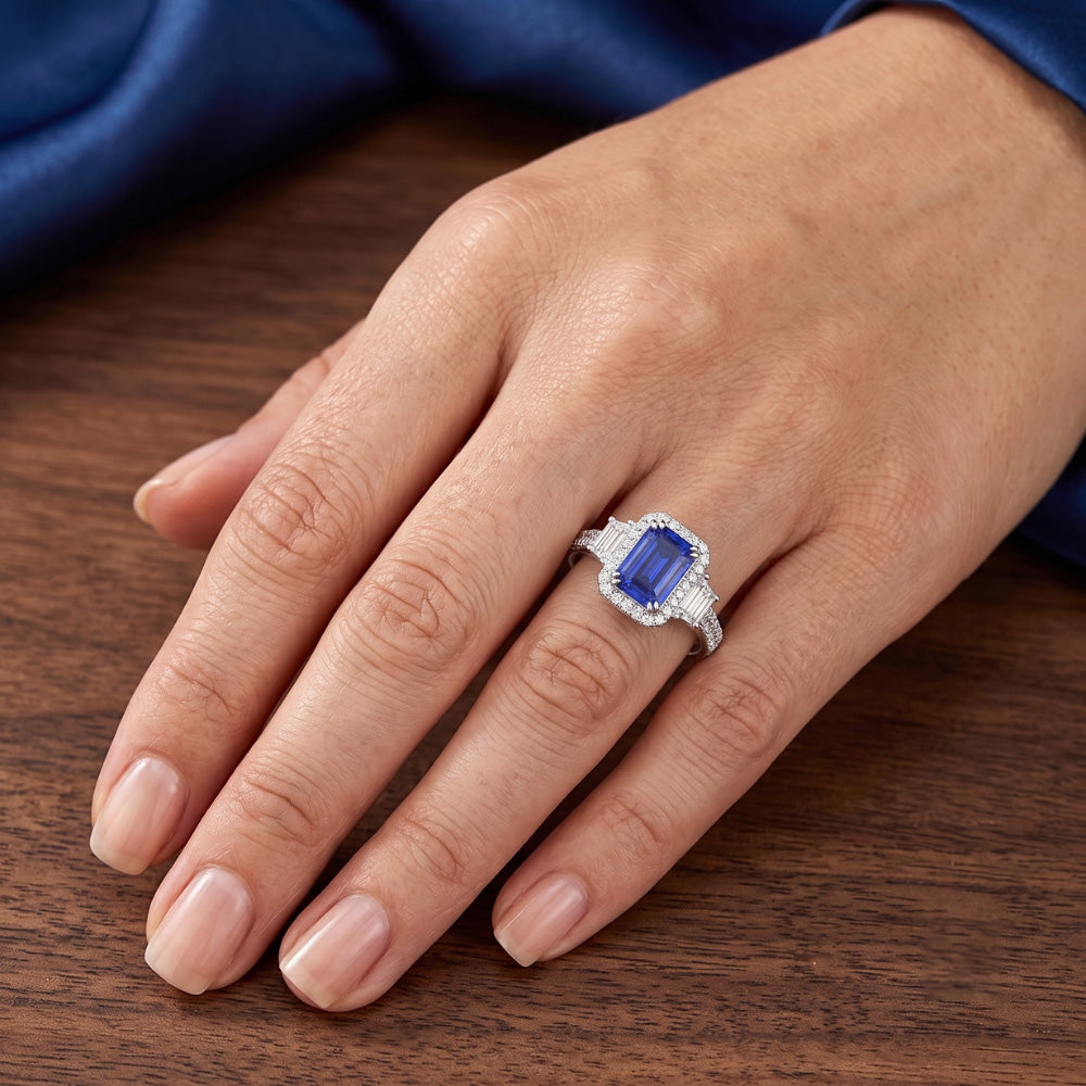 Natural Sapphire Ring 3.50ct - White Gold 14K
