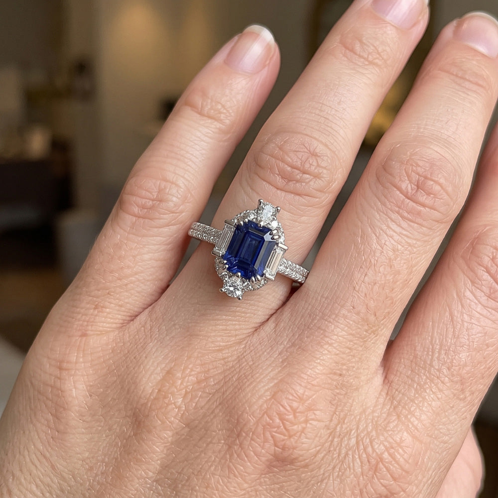 Natural Sapphire Ring 3.50ct - White Gold 14K