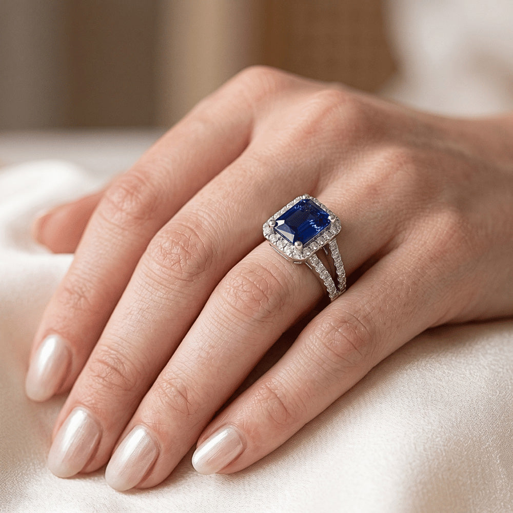 Natural Sapphire Ring 3.50ct - White Gold 14K