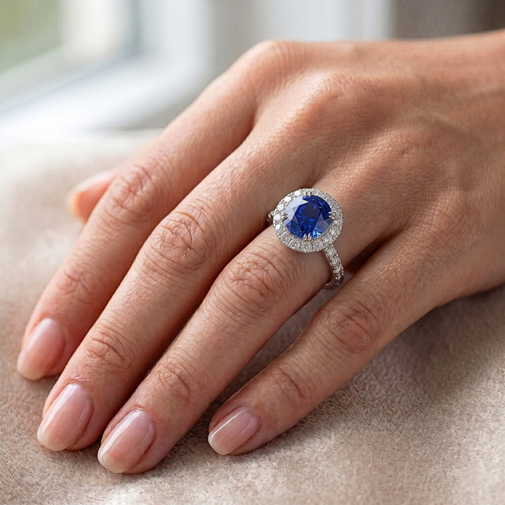 Natural Sapphire Ring 3.50ct - White Gold 14K