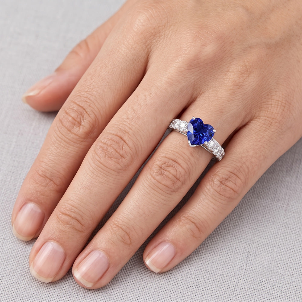 Natural Sapphire Ring 3.50ct - White Gold 14K