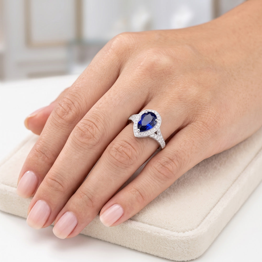 Natural Sapphire Ring 3.50ct - White Gold 14K