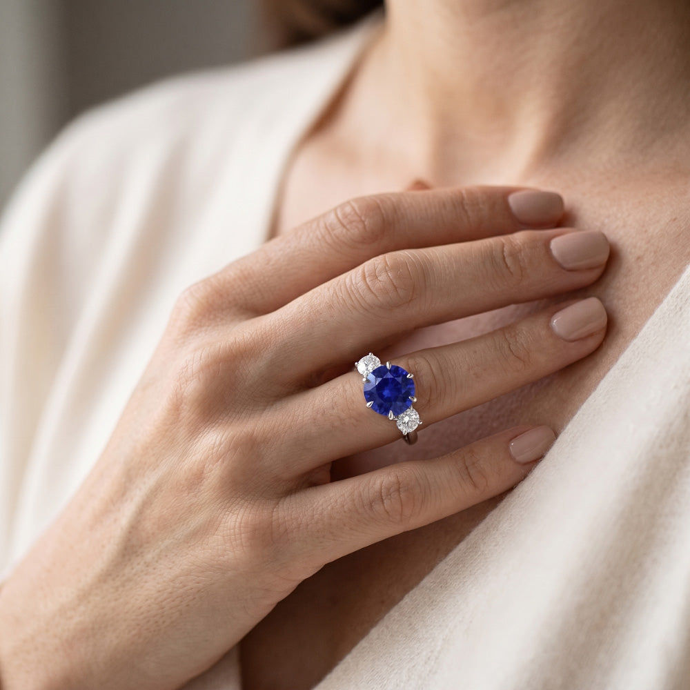Natural Sapphire Ring 3.50ct - White Gold 14K