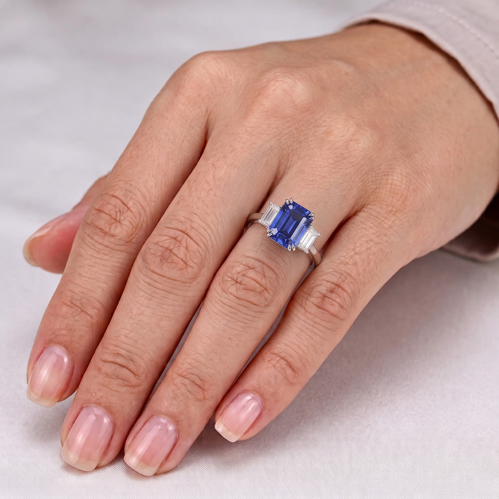 Natural Sapphire Ring 3.50ct - White Gold 14K