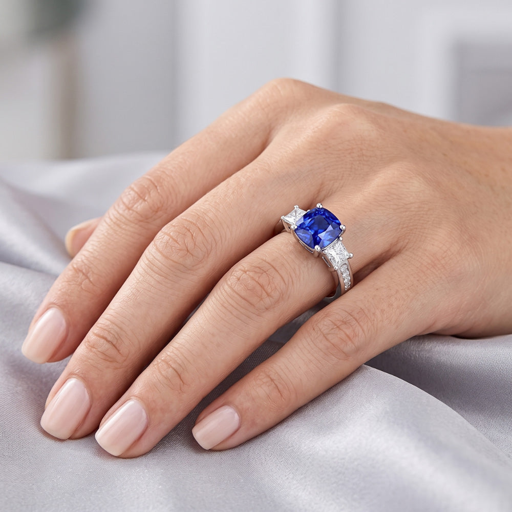 Natural Sapphire Ring 3.50ct - White Gold 14K