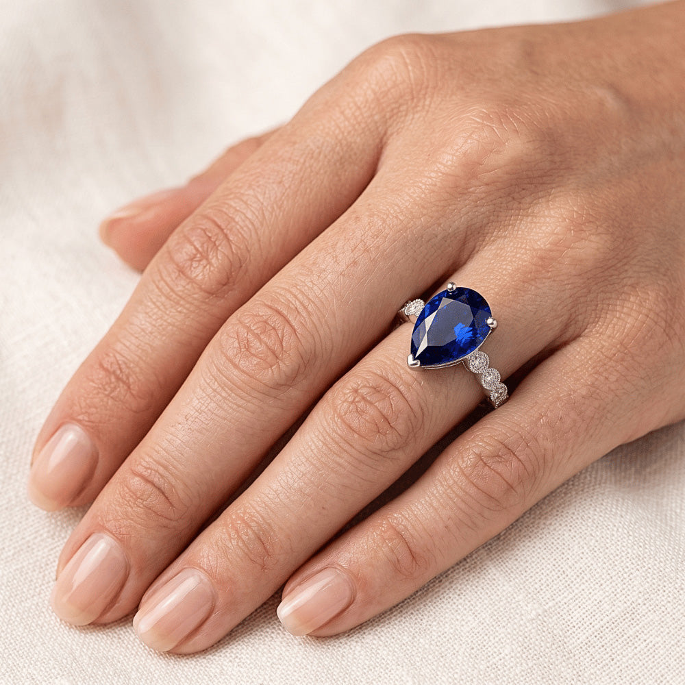 Natural Sapphire Ring 3.50ct - White Gold 14K