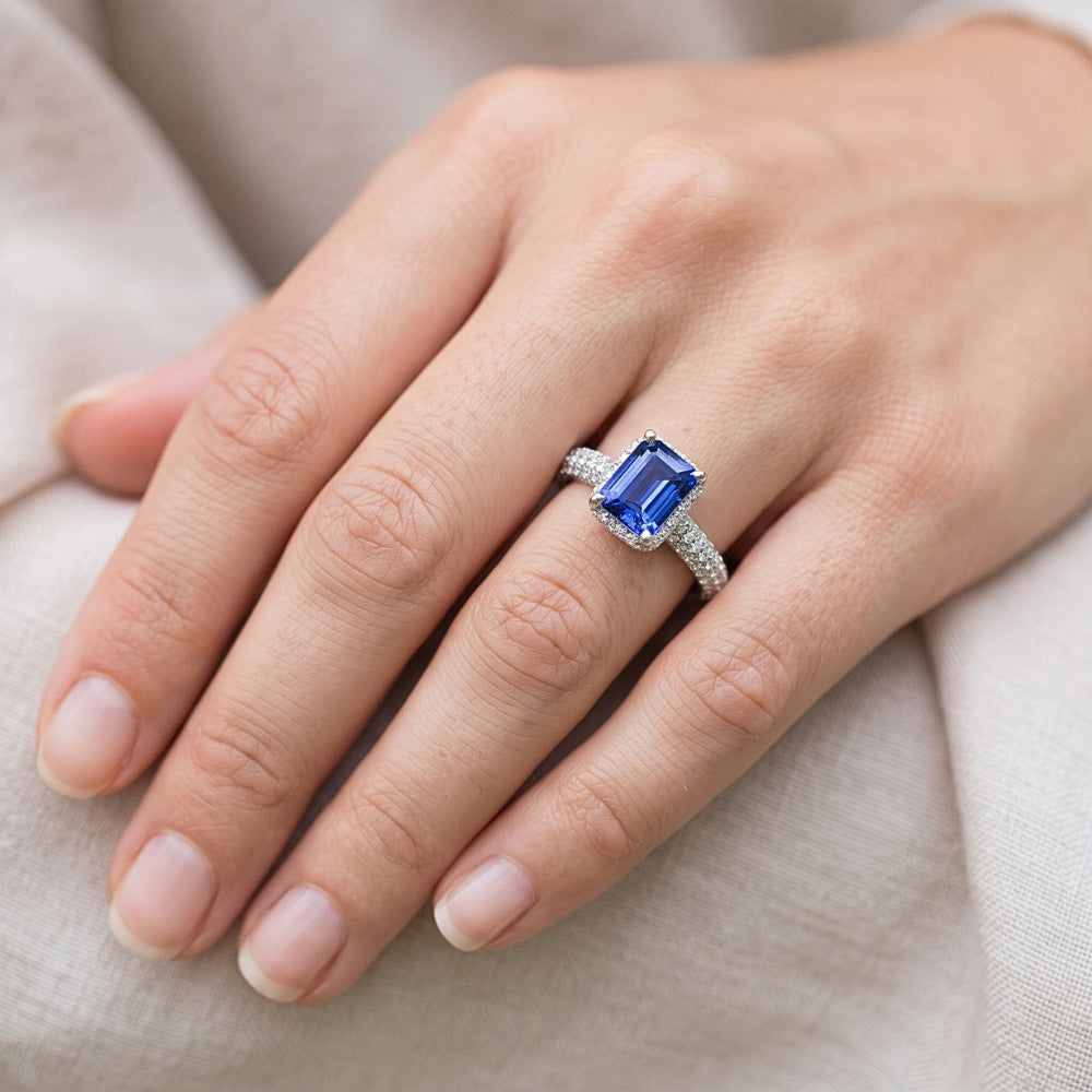 Natural Sapphire Ring 3.50ct - White Gold 14K