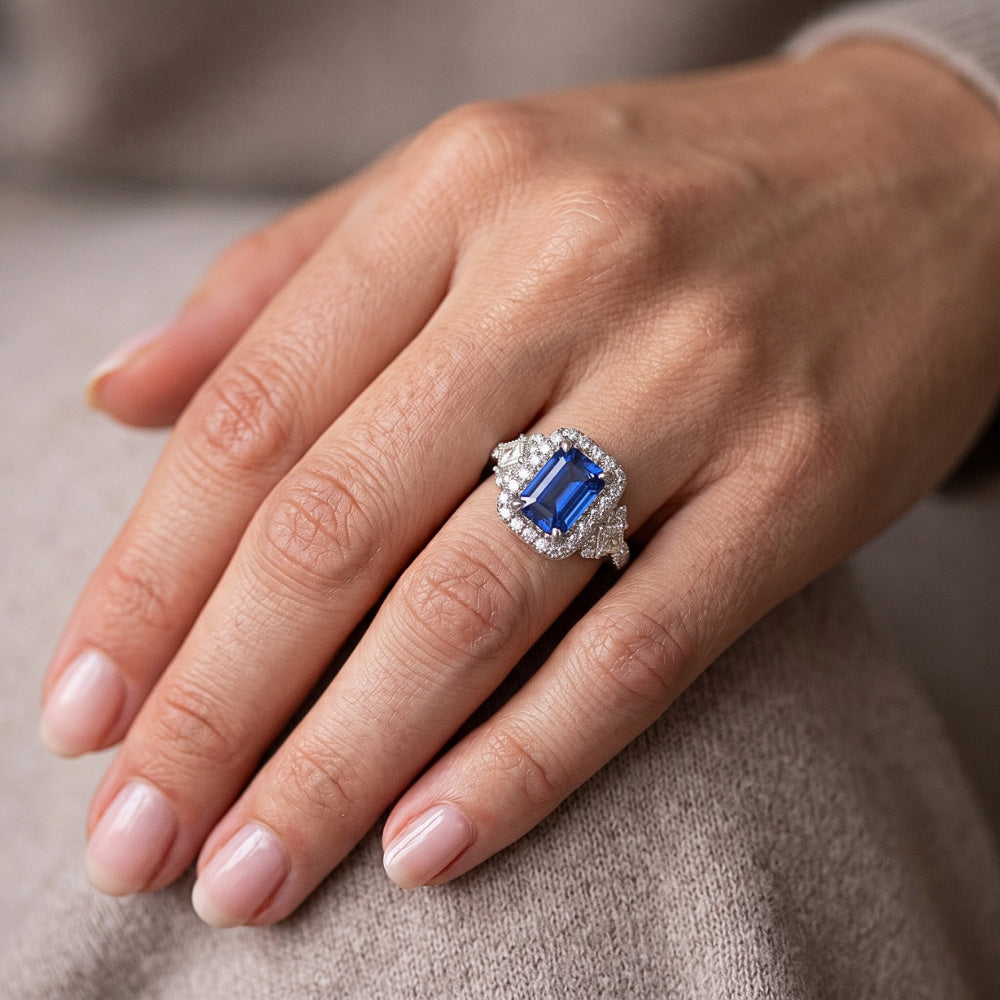 Natural Sapphire Ring 3.50ct - White Gold 14K