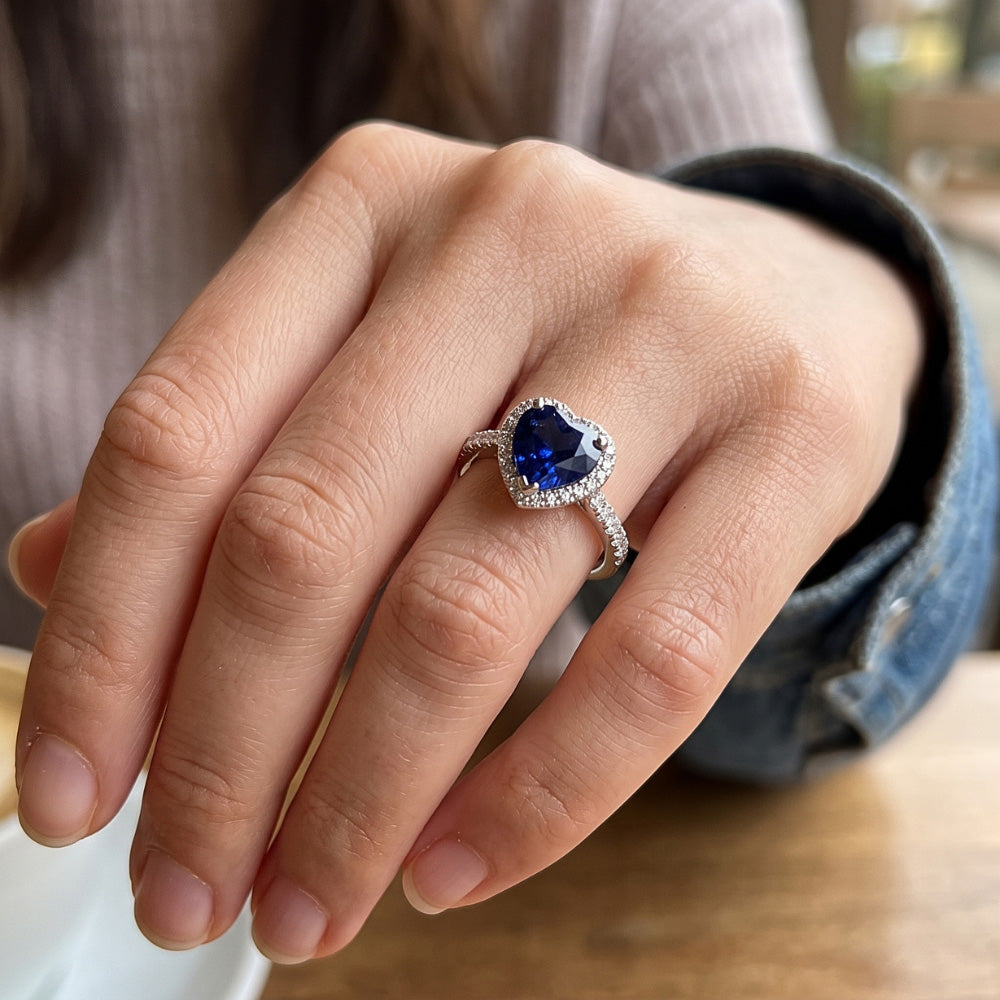 Natural Sapphire Ring 3.50ct - White Gold 14K