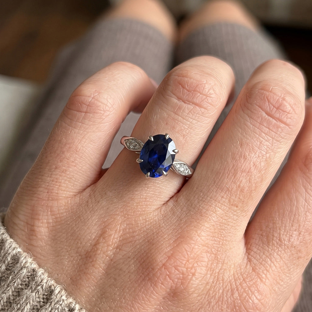 Natural Sapphire Ring 3.50ct - White Gold 14K