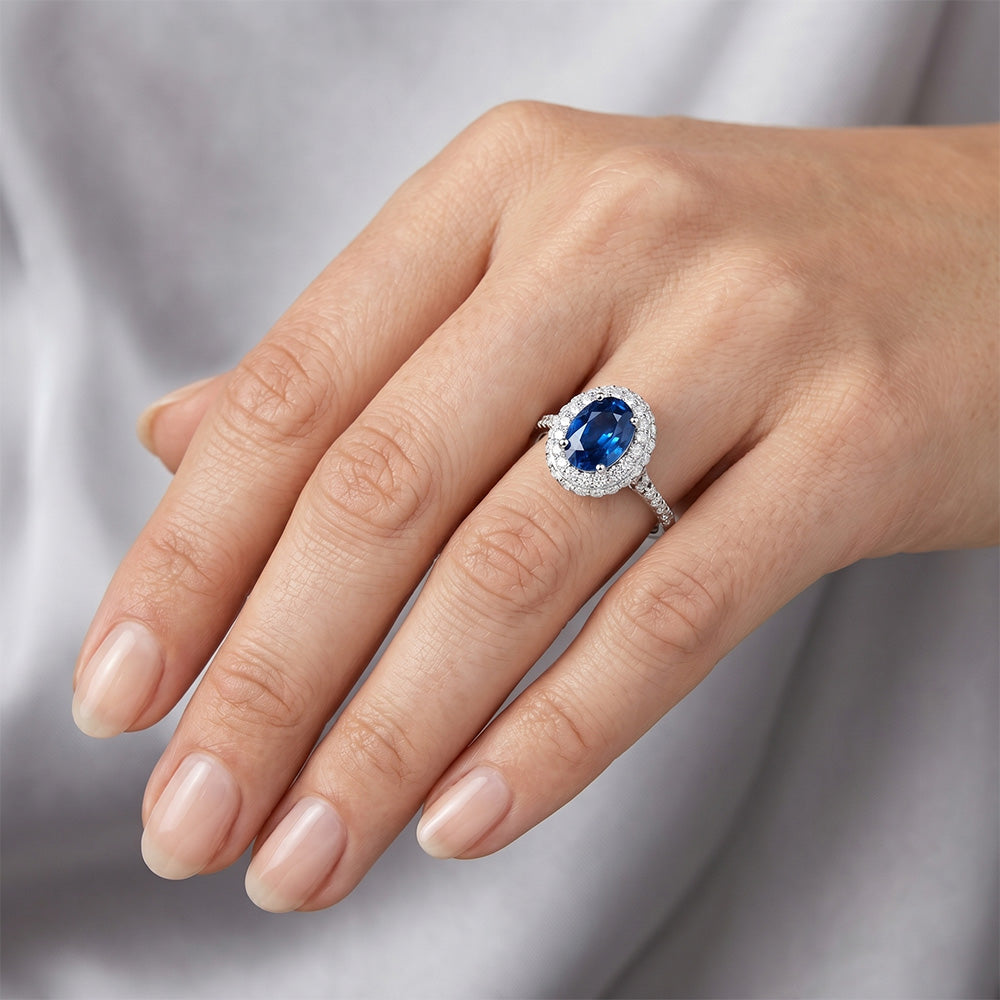 Natural Sapphire Ring 3.70ct - White Gold 14K