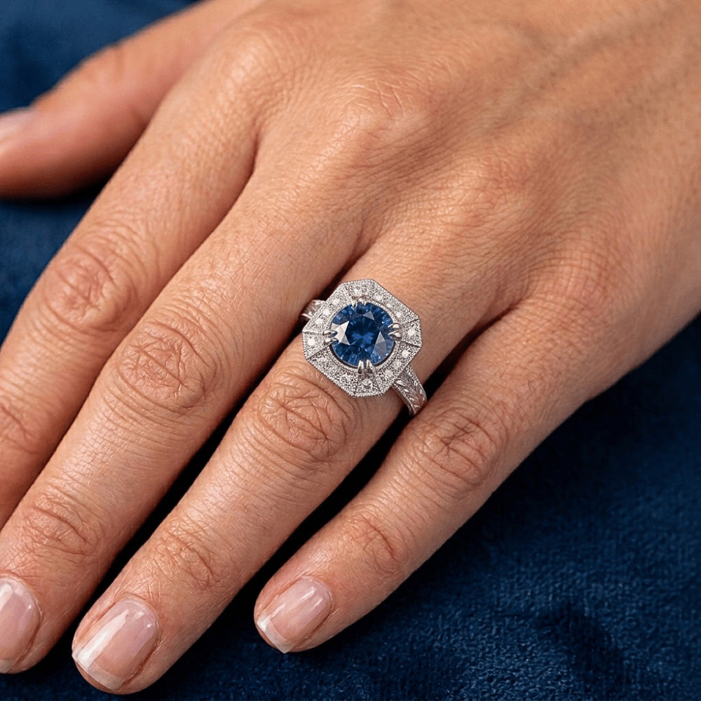 Natural Sapphire Ring 3.75ct - White Gold 14K