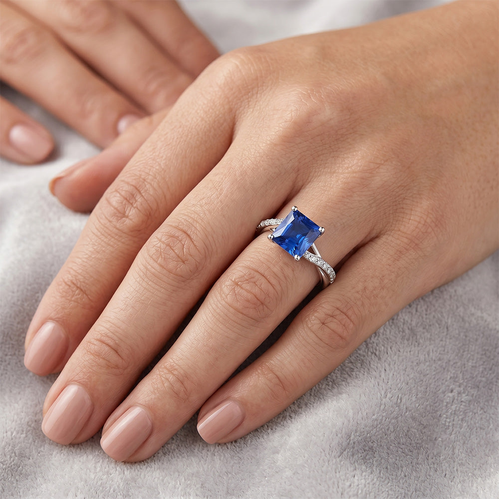 Natural Sapphire Ring 3.75ct - White Gold 14K