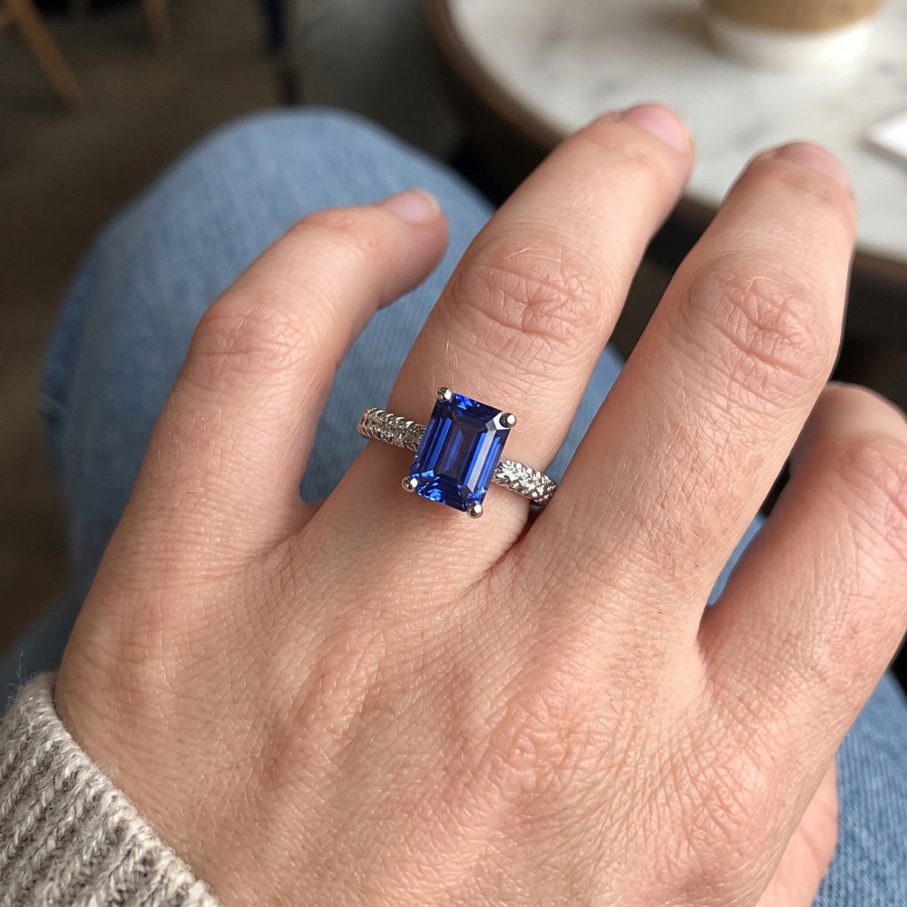 Natural Sapphire Ring 3.75ct - White Gold 14K