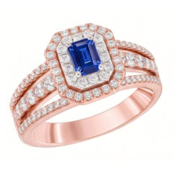 Natural Sapphire Ring 3ct - Two Tone 14K Gold